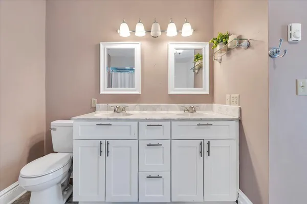 a bathroom with a bathtub