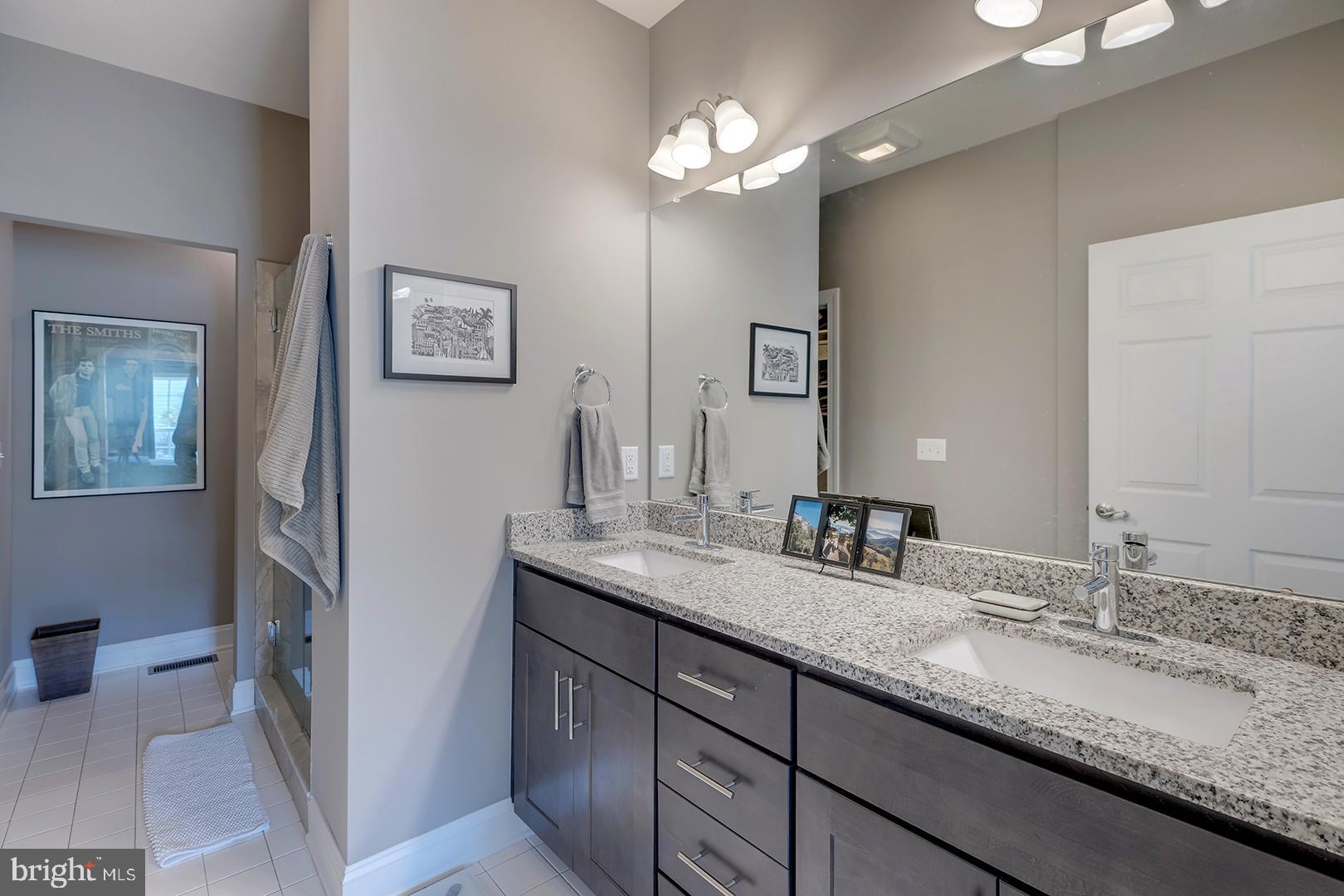 303 Brick Lane Milton, DE 19968 - Photo 30 of 71 a bathroom with double vanity sinks a toilet a lamp and a mirror