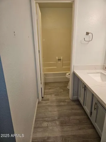 a bathroom with sink a vanity and a bathtub
