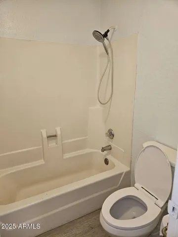 a bathroom with a toilet and a bath tub