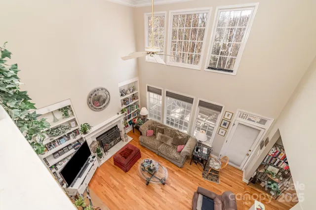 an aerial view of a workspace