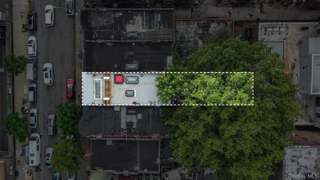 a city view with tall buildings