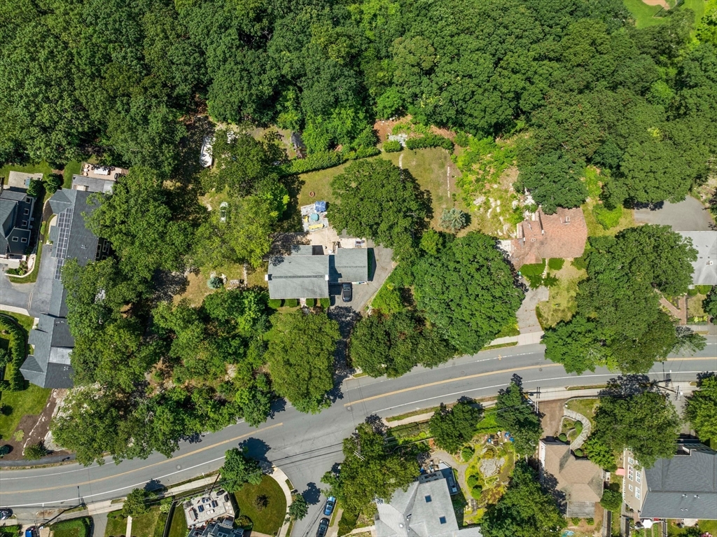 335 Langley Road Newton, MA 02459 - Photo 13 of 15 an aerial view of a house with a yard and outdoor seating