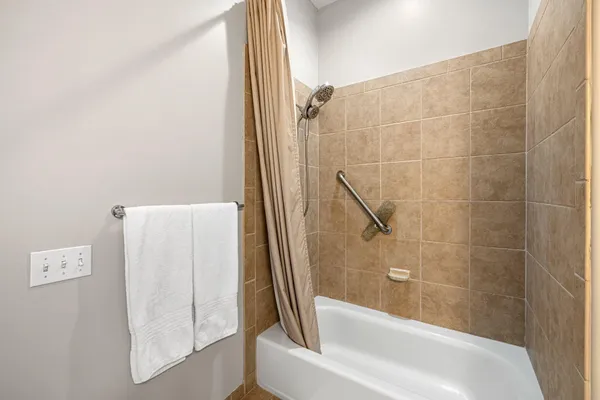 a bathroom with a bathtub