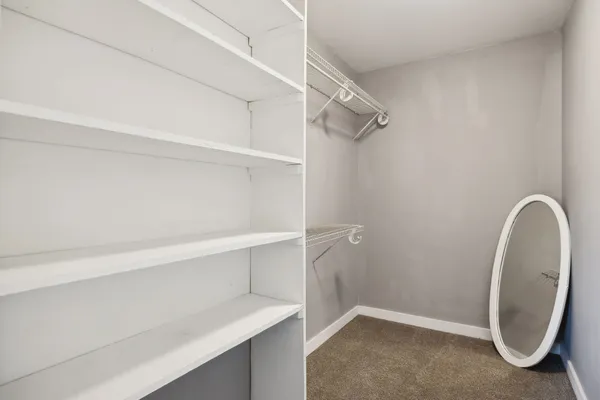 a view of a room with racks on the wall