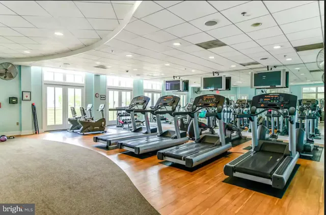 a view of a room with gym equipment