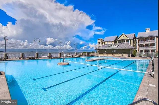 a view of a building with a swimming pool