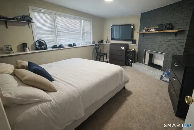 a bed room with a bed and a television