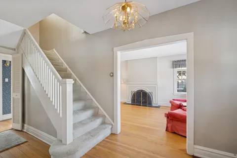 a view of a livingroom with a staircase