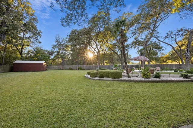a view of a street with a yard and plants