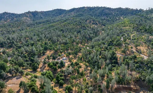 an aerial view of residential house and green space