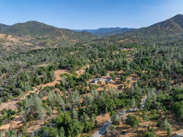 a view of a mountain range with lush green forest