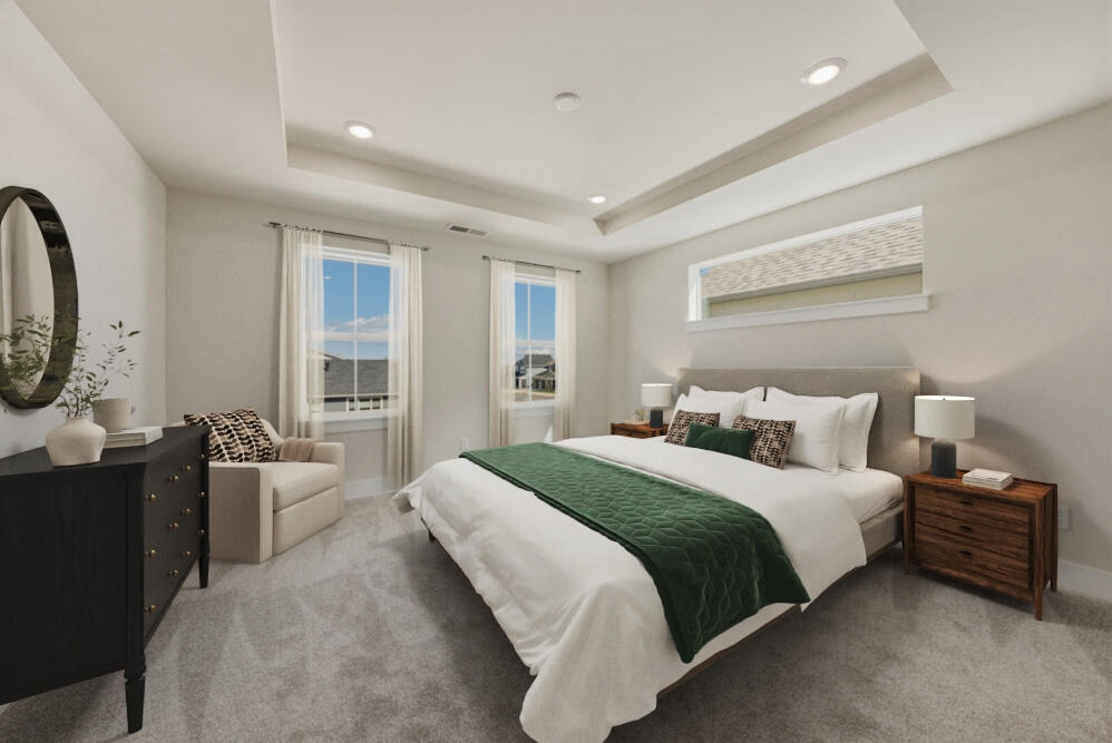 3915 Northeast Oakside Loop Bend, OR 97701 - Photo 5 of 27 a bedroom with a bed a mirror and a large window