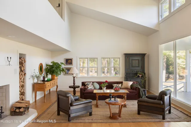 a living room with furniture or couch and a potted plant