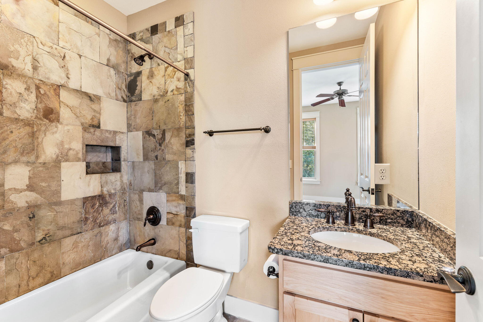 8 Gulf Mark Lane Santa Rosa Beach, FL 32459 - Photo 22 of 44 a bathroom with a granite countertop sink toilet mirror and shower