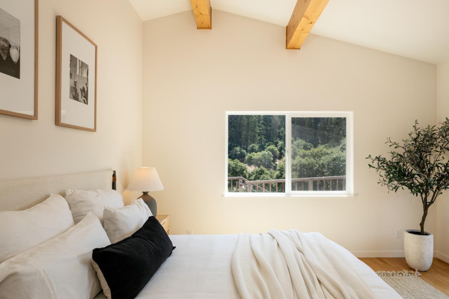 6932 Freedom Boulevard Aptos, CA 95003 - Photo 25 of 49 a bedroom with a bed and a potted plant