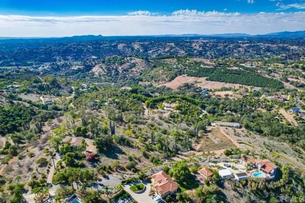 an aerial view of a residential houses and a yard