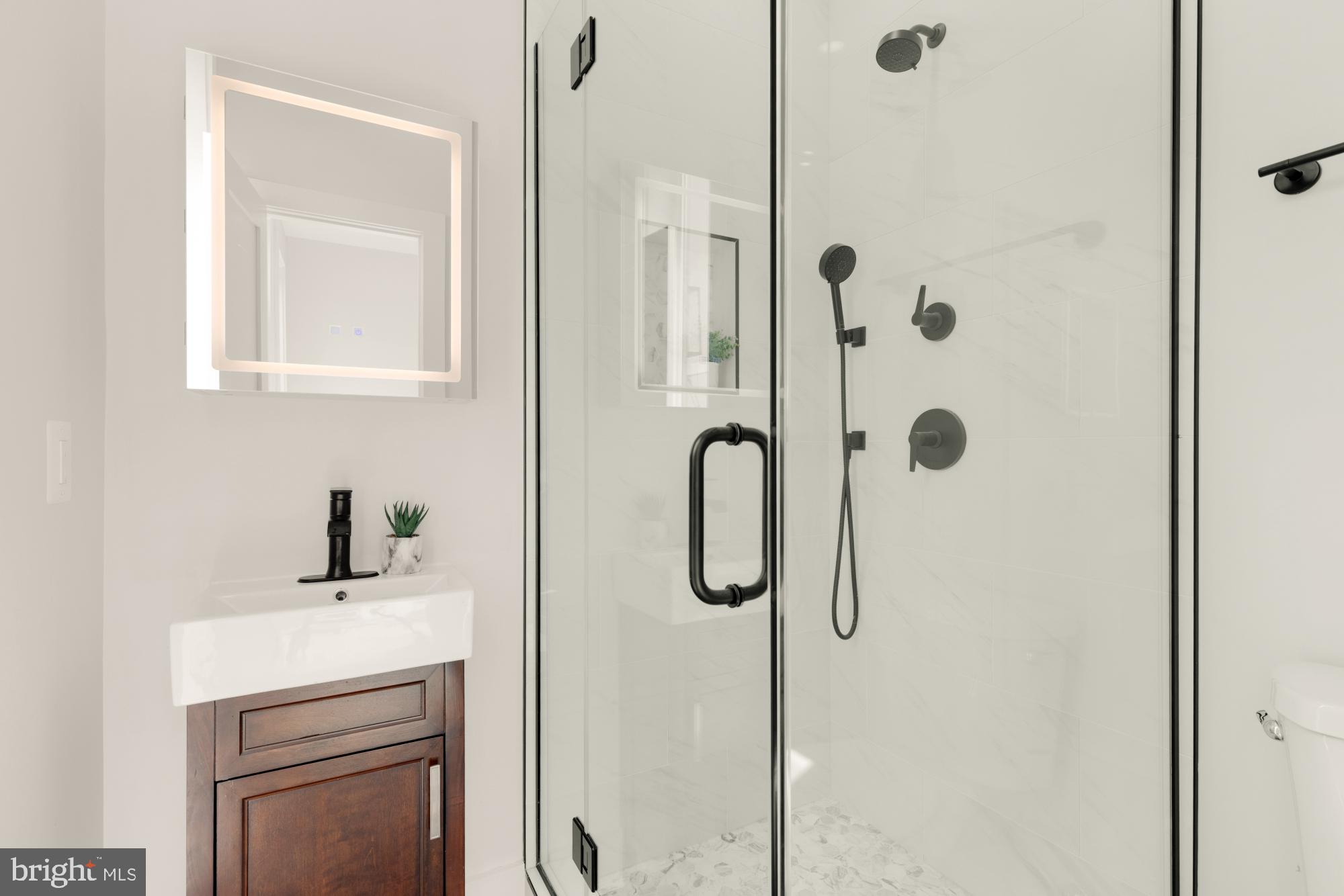 5505 7th Street Northwest, Unit 5 Washington, DC 20011 - Photo 19 of 27 a bathroom with a shower sink and mirror