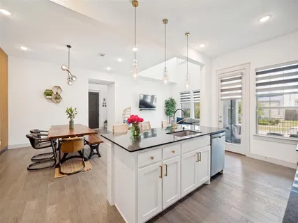 a view of a kitchen and dining room