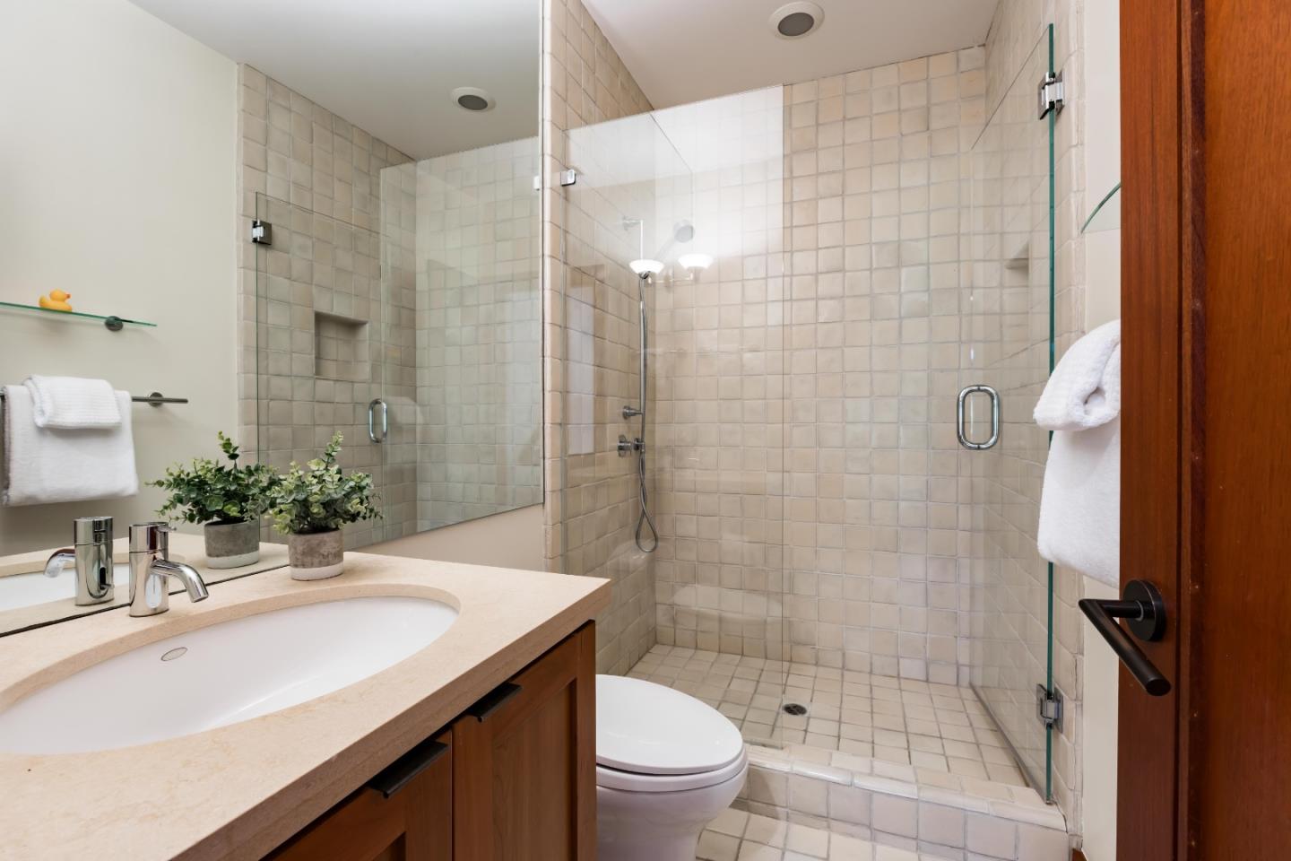 140 Farm Road Woodside, CA 94062 - Photo 37 of 39 a bathroom with a sink a toilet and shower