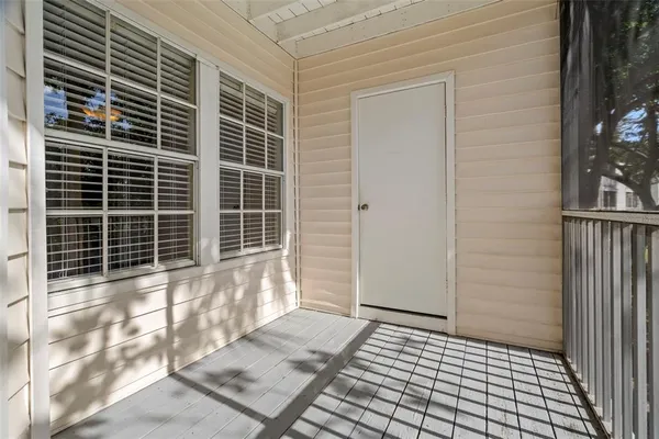 an outdoor space with furniture