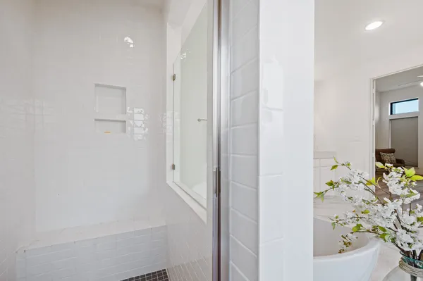 a bathroom with a shower