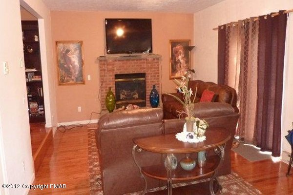 217 Alpine Road Henryville, PA 18332 - Photo 6 of 15 a living room with furniture a flat screen tv and a fireplace