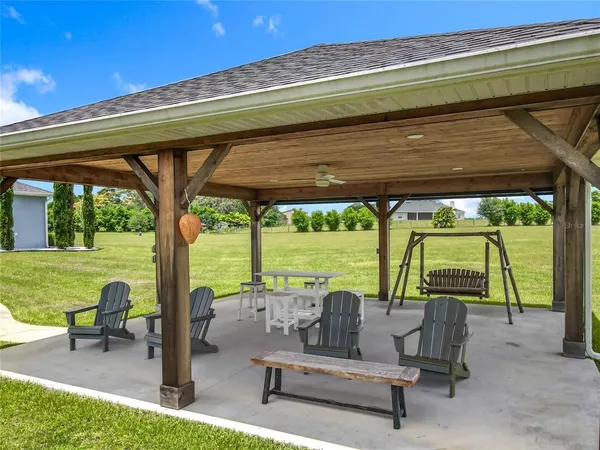 a view of chairs and a table in the patio