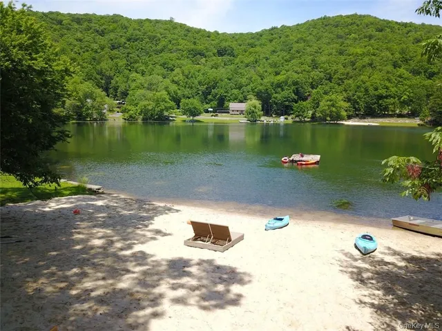 a view of a lake with a large trees