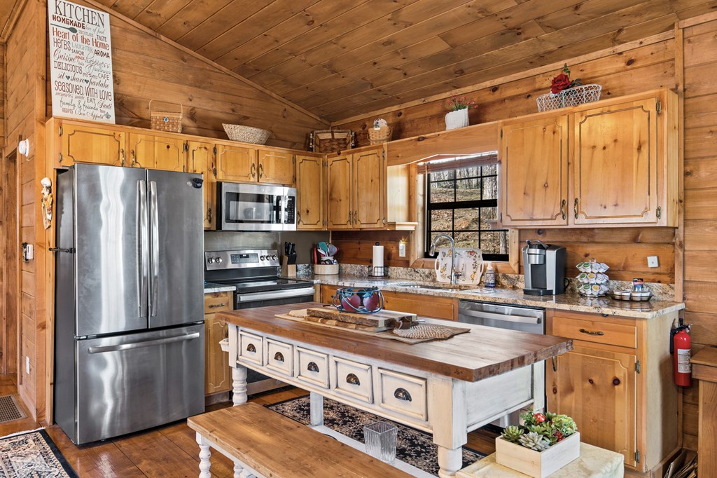 267 Granny Branch Drive Blue Ridge, GA 30513 - Photo 5 of 30 a kitchen with stainless steel appliances a stove a refrigerator and a refrigerator