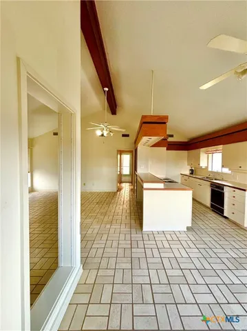 a view of a bathroom with a bathtub