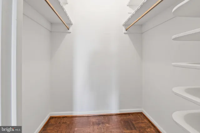 a view of small space with racks on the wall