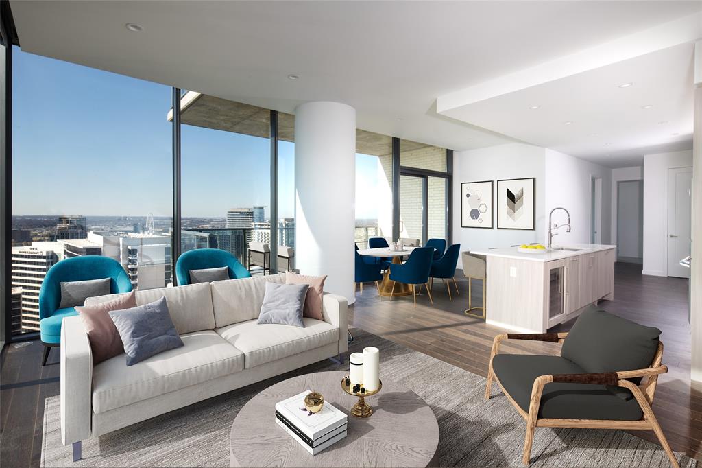 2120 Olive Street, Unit 3106 Dallas, TX 75201 - Photo 2 of 20 a living room with furniture kitchen view and a table