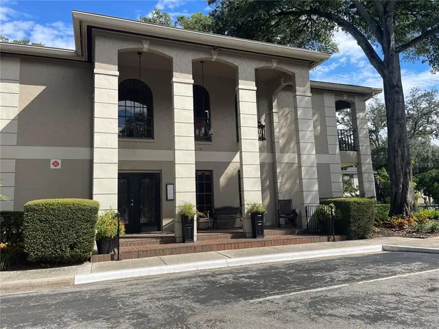 a view of a building with a street