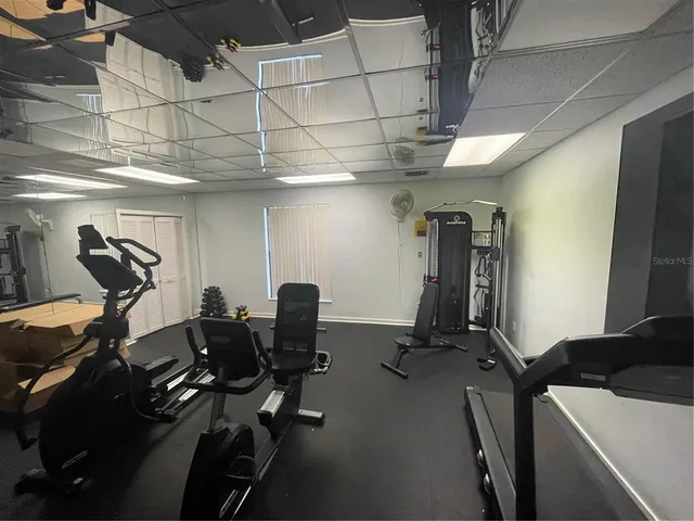 a view of a room with gym equipment