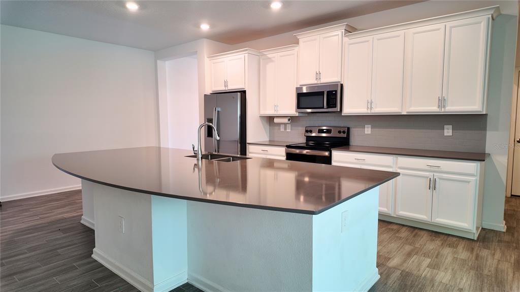 6366 Lakepine Street St. Cloud, FL 34771 - Photo 10 of 22 a kitchen with stainless steel appliances granite countertop a sink a microwave counter space and cabinets