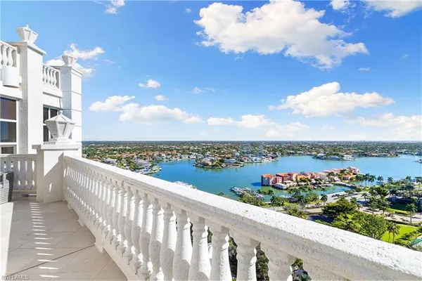 a view of a city from a balcony
