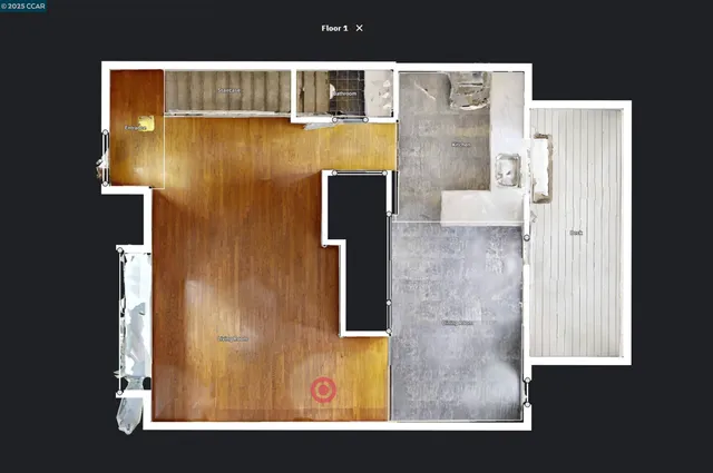 an aerial view of house with yard and mountain in the background