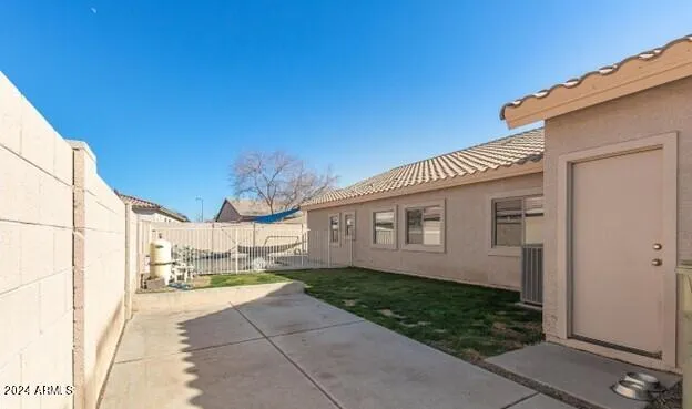 a porch with seating space