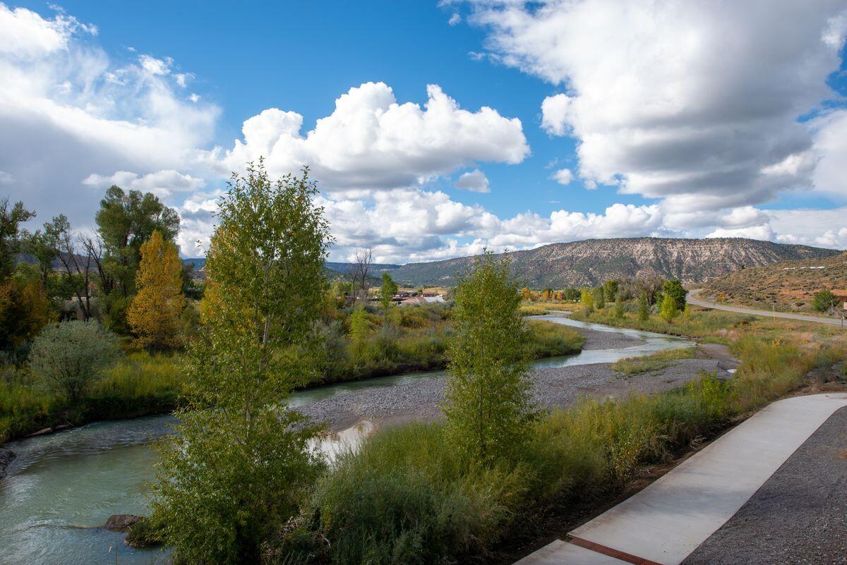 a view of a lake with a yard