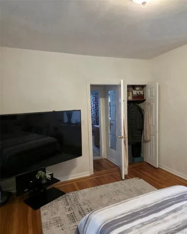 a bedroom with a bed and a television