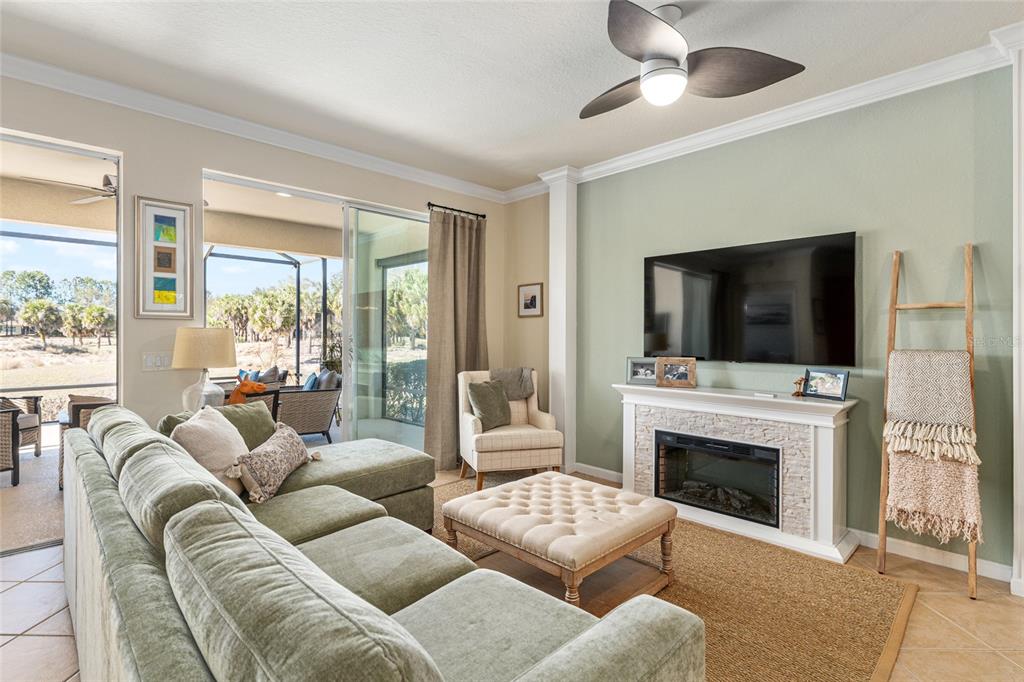 9595 Southwest 70th Loop Ocala, FL 34481 - Photo 27 of 100 a living room with furniture a flat screen tv and a fireplace