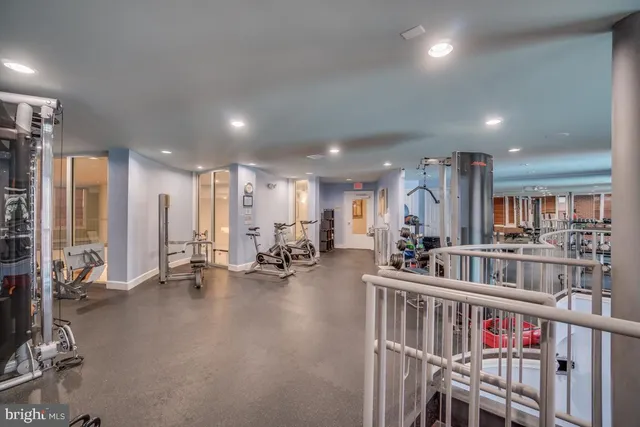 a view of a room with gym equipment