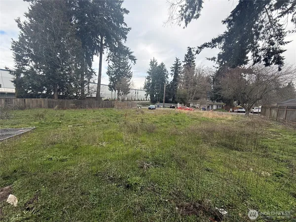a view of a field with trees