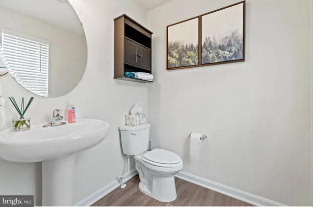 a bathroom with a toilet a sink and mirror