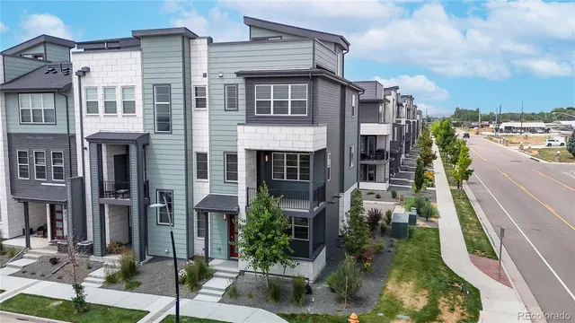 a house with potted plants in front of it