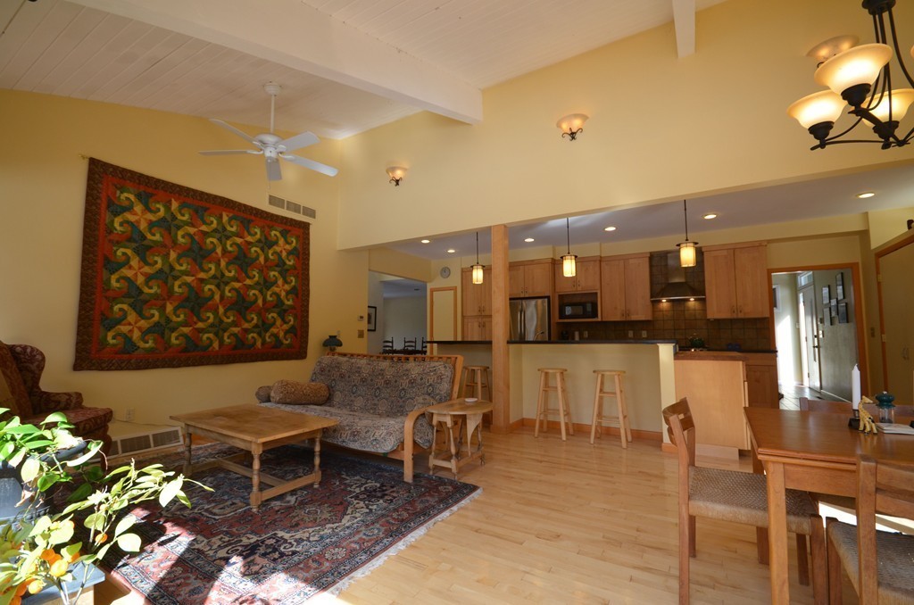 48 Meetinghouse Road Pelham, MA 01002 - Photo 8 of 30 a living room with furniture a rug and kitchen view