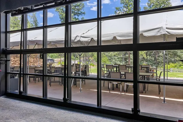 a view of a building from a balcony