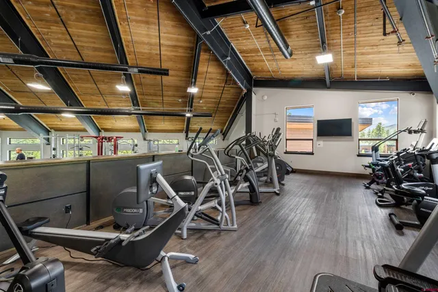 a view of a room with gym equipment