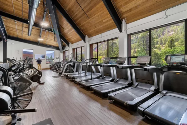 a view of a room with gym equipment